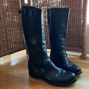 Frye Black Leather Moto Boots